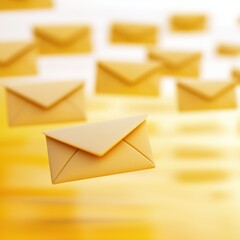 Dynamic Flow of Yellow Envelopes Symbolizing Communication and Digital Messaging Trends