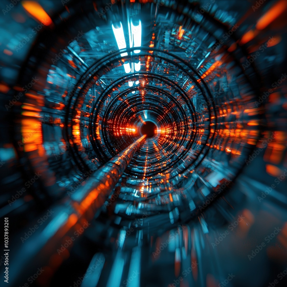Poster a mesmerizing abstract tunnel filled with vibrant neon lights, creating a dynamic sense of movement 