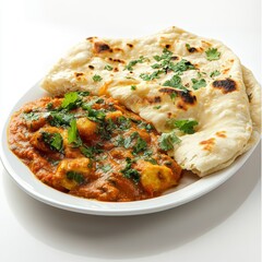 a plate of indian curry and naan bread