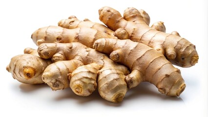 Fresh organic ginger root on white background