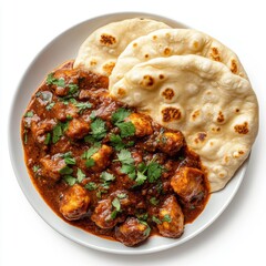 a plate of indian curry and naan bread