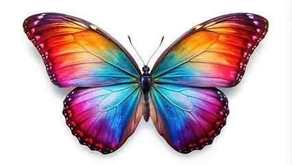 Close-Up shot of a colorful butterfly on white background