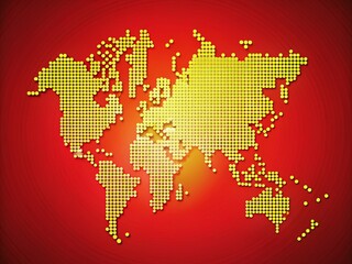 Fototapeta premium Dotted halftone world map with France accentuated on a striking red gradient background, reflecting contemporary and