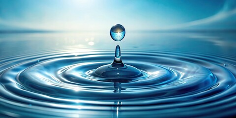Fresh sparkling water droplet on surface with circular silhouette