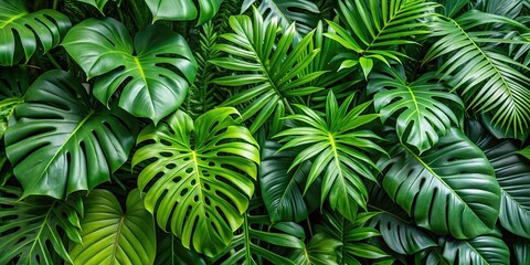 Extreme close-up of lush green tropical plant leaves