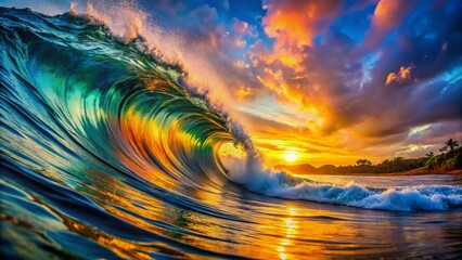 Dynamic, colorful wave designs form an abstract spectacle, showcasing movement and creativity through radiant hues in a