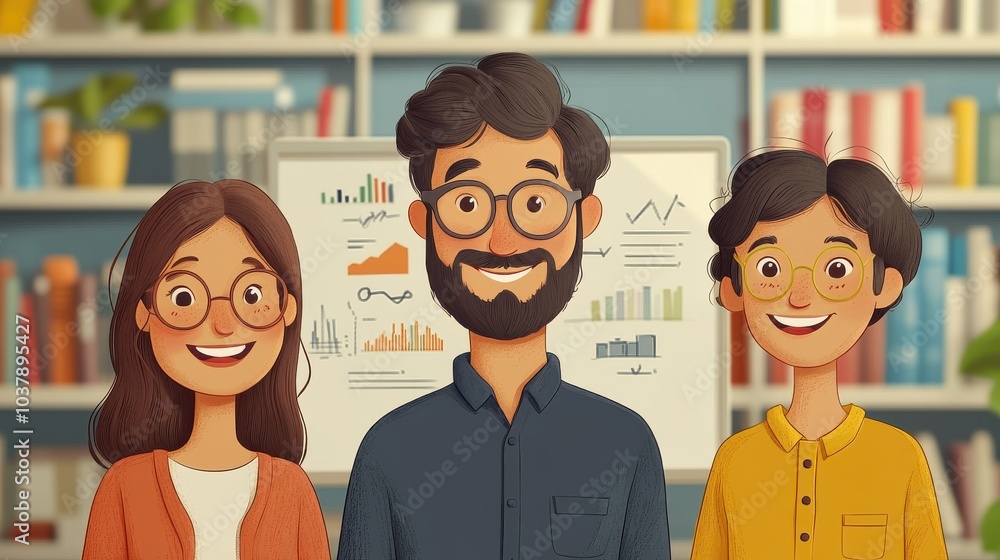 Poster diverse team collaboration with data insights in office setting