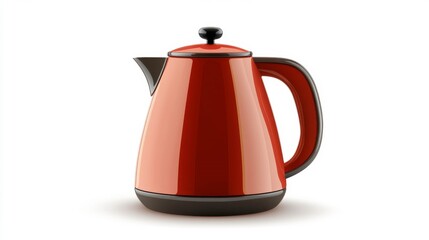 Obraz premium Electric kettle with red exterior and black handle on a white background isolated product image for kitchen appliance catalog or advertisement.. Generative AI