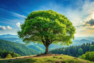 Fototapeta premium Forest tree growing in landscape with grass