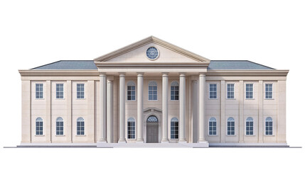 Fototapeta premium A large university campus building with arched windows and pillars, academic architecture, photorealistic style, classic stone finish, isolated on white background 