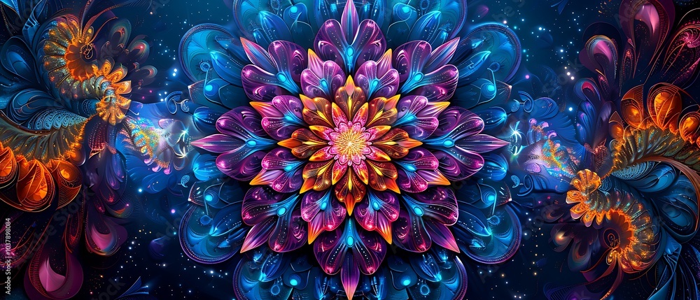 Poster vibrant floral kaleidoscope an exquisite display of colorful patterns and shapes in a mystical space