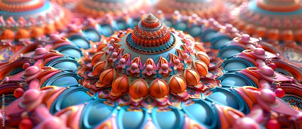 Poster exploring the intricate beauty of colorful fractal patterns in a vibrant abstract landscape of geome
