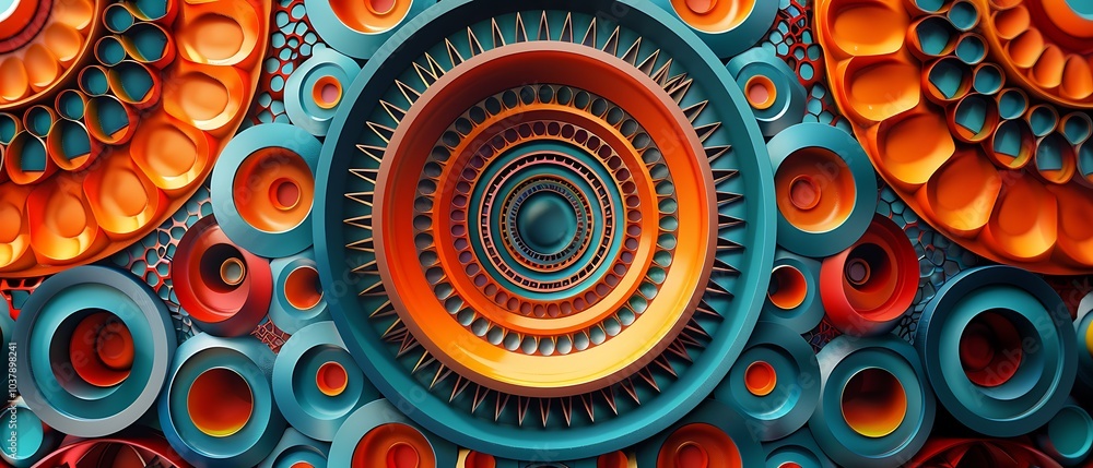 Poster vibrant geometric patterns exploring depth and dimension in modern abstract design artistry