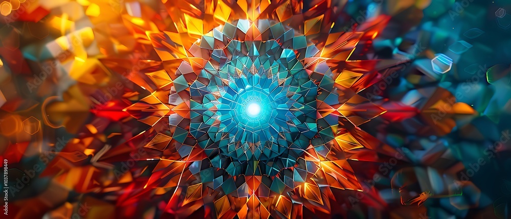 Poster vibrant geometric patterns a kaleidoscope of colorful light and structure in abstract visual artistr