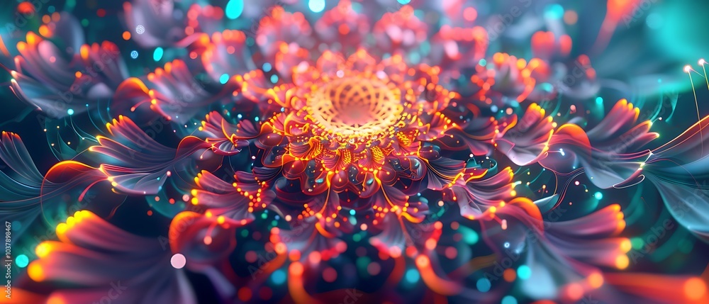 Poster vibrant abstract floral design a mesmerizing display of color and shape in digital art