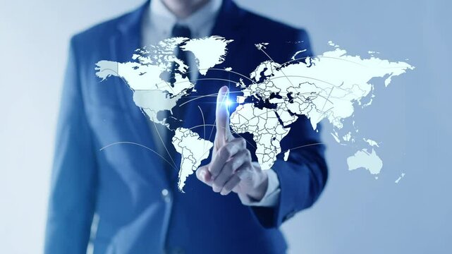 Global business partnership, professional international business finance consultant, businessman present world map company network connection.  