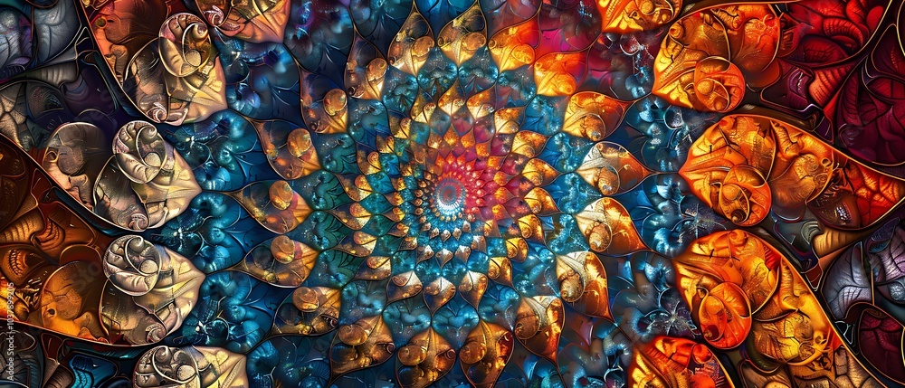 Poster Vibrant spiral of colors a mesmerizing fusion of patterns and textures in an intricate artistic design