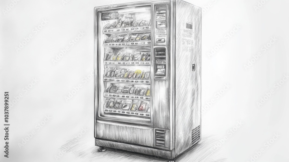 Poster A sleek transparent futuristic vending machine showcasing food items in a clear design, emphasizing modern innovation and convenience