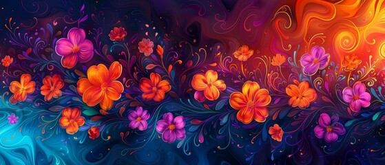 Vibrant Floral Design on Dark Background