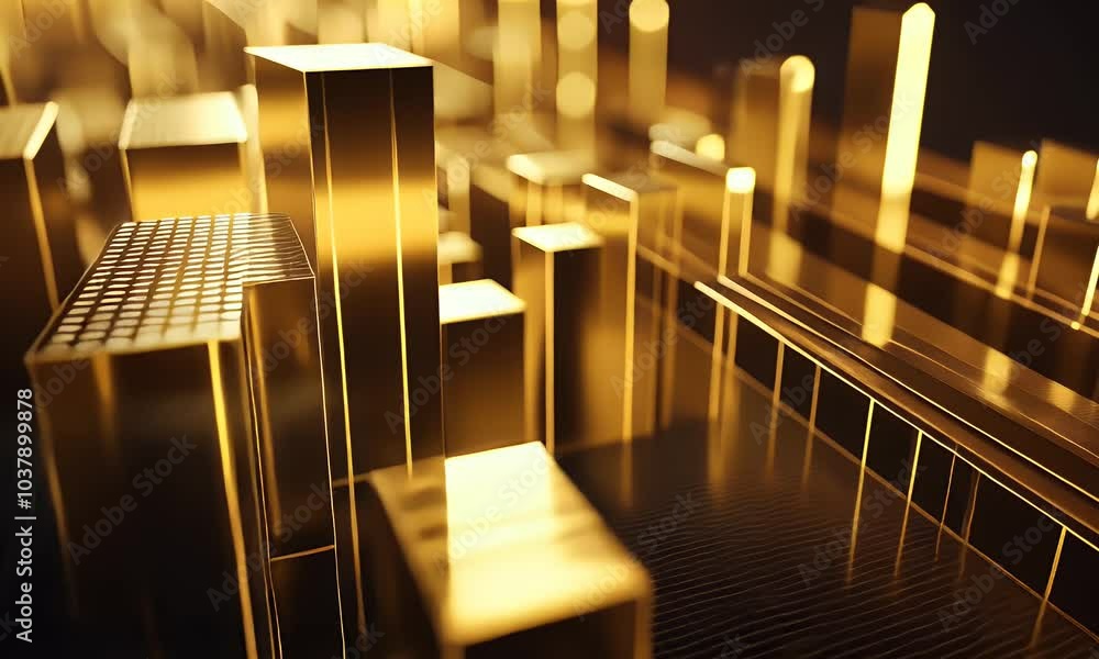 Poster a bar graph showing gold's sparkling performance over time, with each block representing the histori