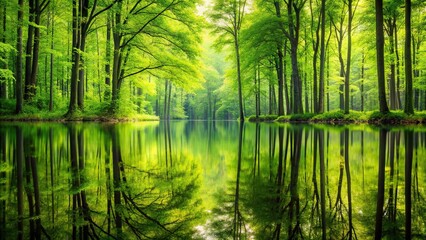 Fototapeta premium Green background wallpaper with lush green lawn, trees and sustainable environment