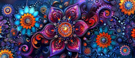 Vibrant floral mandala design an exquisite display of colorful blooms and intricate patterns celebrating nature's beauty