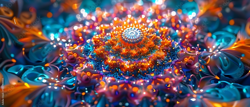 Poster a vibrant exploration of abstract patterns unveiling the beauty of colorful fractal designs in a mys