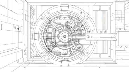 A modern vault door with clean lines illustrating digital banking security in a contemporary design