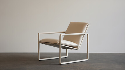 Obraz premium Modern sleek chair with clean lines, featuring minimalist design and neutral color. Perfect for contemporary interiors, this chair adds touch of elegance and comfort to any space