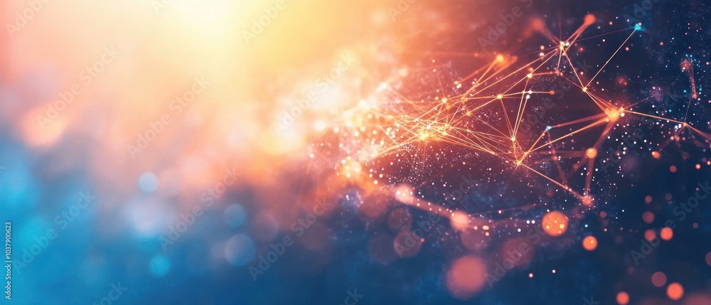 Poster Abstract Digital Network and Glowing Connections with Bokeh Effects