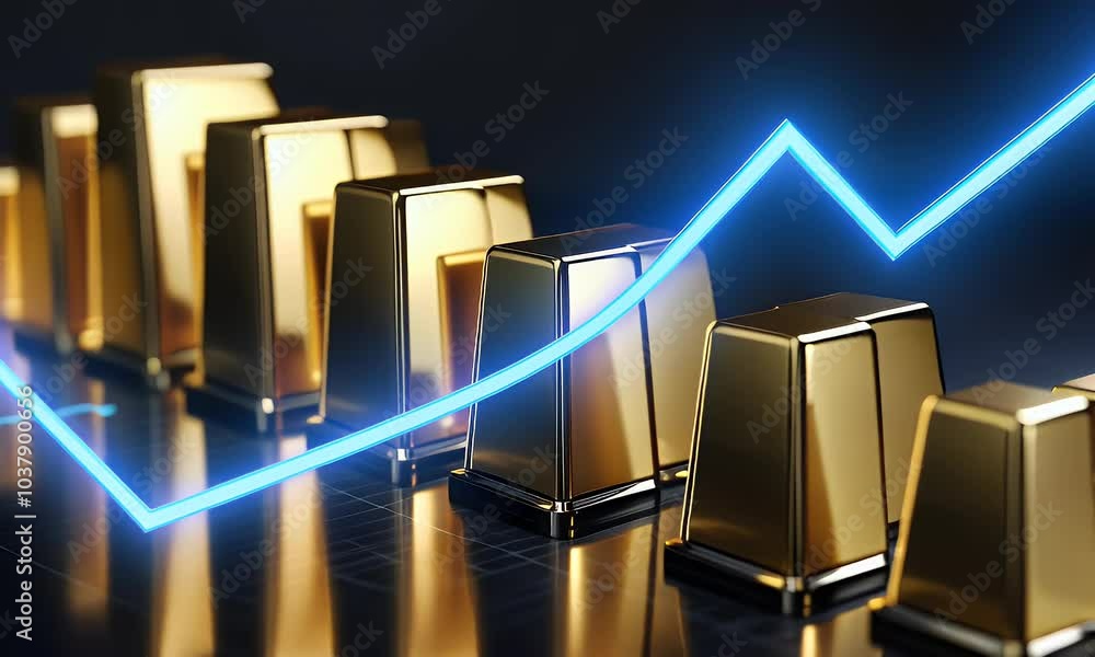 Poster a bar graph showing gold's sparkling performance over time, with each block representing the histori