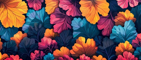 Colorful Floral Background with Vibrant Leaves