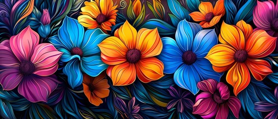 Fototapeta premium Vibrant Floral Patterns in Rich Colors