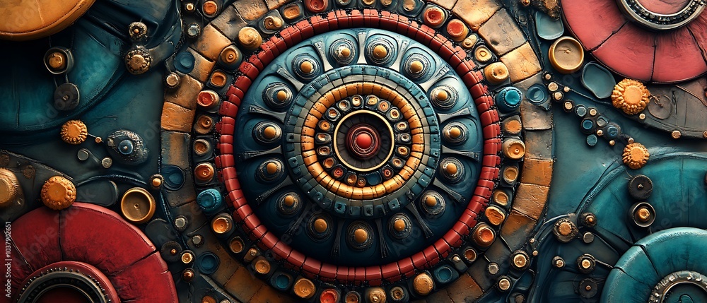 Poster intricate circular patterns in vibrant colors a stunning display of design and artistry in modern ae