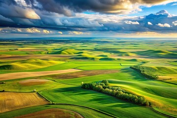 Obraz premium landscape photography of prairies and green fields taken from a high angle