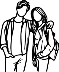 Black Line Art Happy Friendship Photo Pose Hand Drawn Illustration