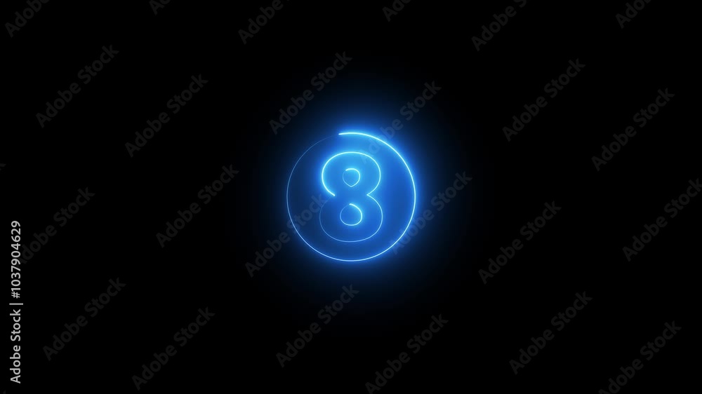 Poster neon text 8 number countdown icon background 4k animation.