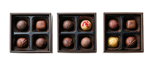 three set of A Box of chocolate candies isolated transparent background
