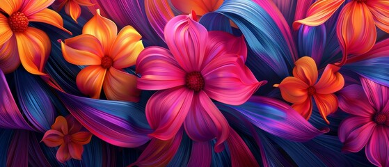 Vibrant Floral Design with Colorful Leaves and Flowers