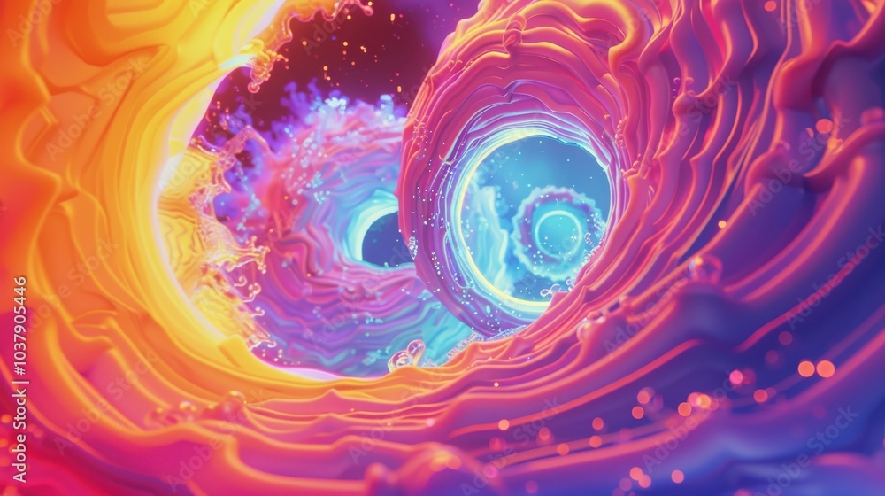 Poster swirling psychedelic wallpaper with vibrant colors creating a mesmerizing pattern of movement and de
