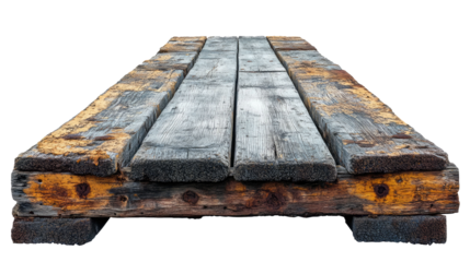 Weathered wooden pier isolated on a white transparent background