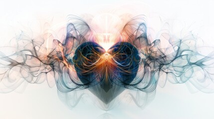 a heart suspended in space, with ethereal waves of energy emanating from its core