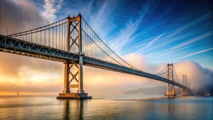 Obraz premium Macro shot of San Francisco-Oakland Bay Bridge east span with low fog in background