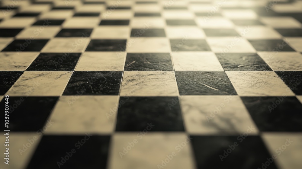 Poster A geometric exploration of a monochromatic chessboard pattern featuring divine proportion in piece placement