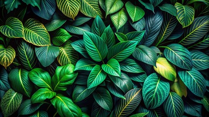 Fototapeta premium Explore this free high-resolution texture featuring vibrant green leaves and foliage set against a dark black