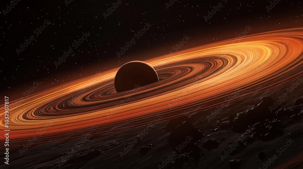 Poster a mesmerizing planet with a vibrant atmosphere showcasing glowing light effects alongside its moving