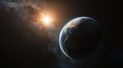 Obraz premium Giant space telescope reveals distant Earth double with familiar continents in breathtaking view