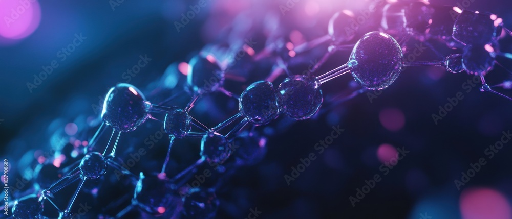 Poster futuristic molecular structure in neon light with abstract background