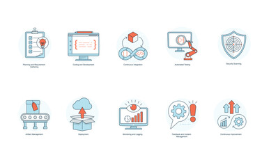 DevSecOps Process Icon Set: Comprehensive Icons for Development, Security, and