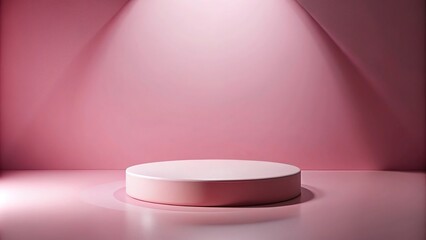 minimalist pink round podium studio with soft light from a tilted angle